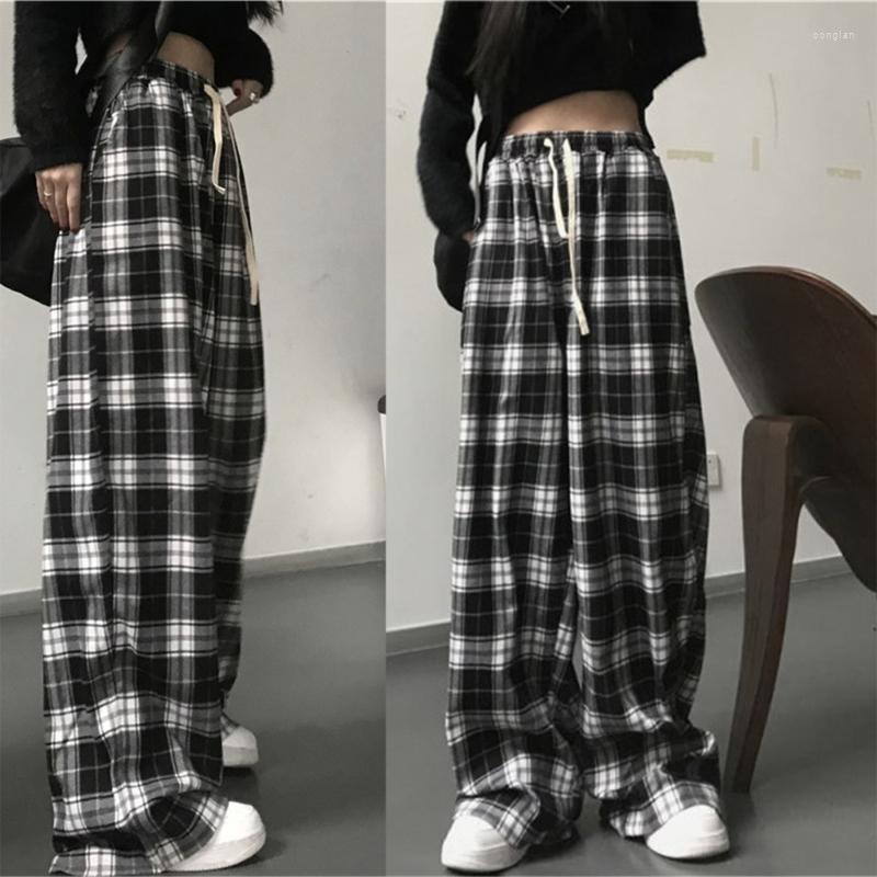 Women's Pants Women Harajuku Black White Plaid Wide Leg Drawstring High Waist Trousers
Women's Pants Women Harajuku Black White Plaid Wide Leg Drawstring High Waist Trousers