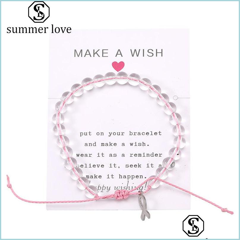 Beaded Breast Cancer Strands Awareness Clear Ocean Glass Beads Charm Bracelet With Make A Wish Card For Women Adjustable Handmade Wo Dhfob
Beaded Breast Cancer Strands Awareness Clear Ocean Glass Beads Charm Bracelet With Make A Wish Card For Women Adjustable Handmade Wo Dhfob
