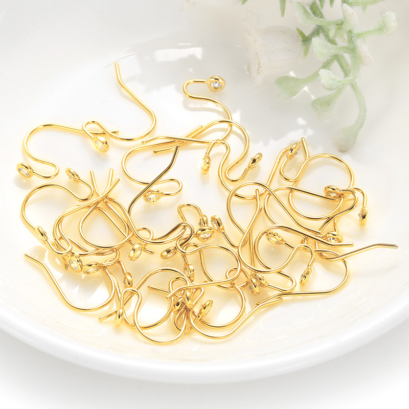 18K Gold Plated Earring Hooks with Clear Zircon French Ear Wires DIY Earrings Making Supplies Wholesale
18K Gold Plated Earring Hooks with Clear Zircon French Ear Wires DIY Earrings Making Supplies Wholesale