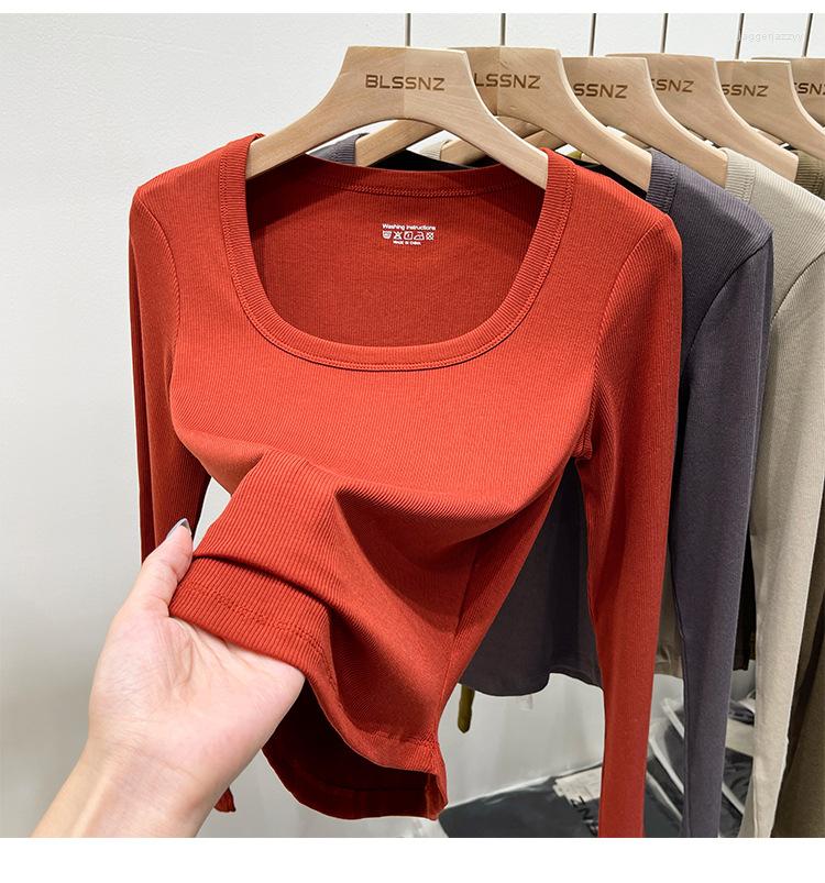 Women's T Shirts T-shirt Women's Short Fall 2022 Collar Square Neck Top Slim Thread Undercoat Inner Long Sleeve, Beige