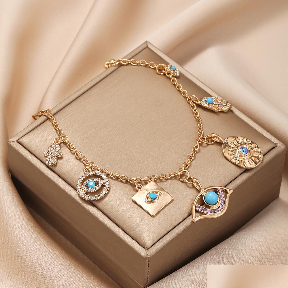 Charm Bracelets Fashion Jewelry Geometric Evil Eye Pendant Bracelet Gorgeous Blue Chain Birthday Gift Drop Delivery Dhlph