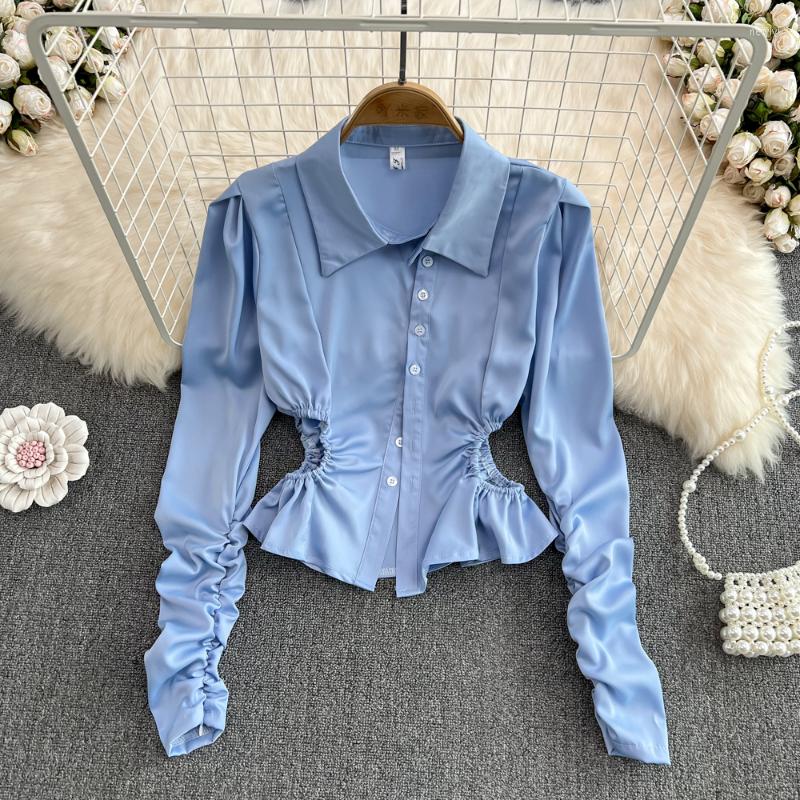 Women's Blouses WDMSNA Autumn Pleated Hollow Out Blue Shirt Womens Long Sleeve Blouse Femmes Temperament Slim Fashion Lapel Blusas Short Top
Women's Blouses WDMSNA Autumn Pleated Hollow Out Blue Shirt Womens Long Sleeve Blouse Femmes Temperament Slim Fashion Lapel Blusas Short Top