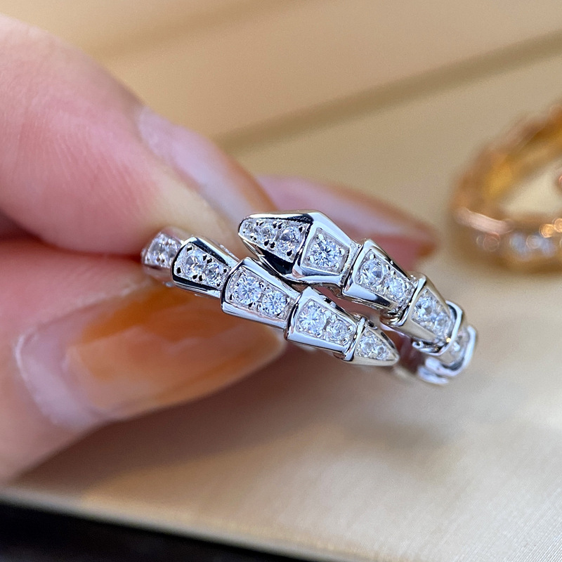 Gold Color Snake Adjustable Ring Sterg Sier with Bg Zircon Stone for Women Wedding Rings Engagement Fashion Jewelry