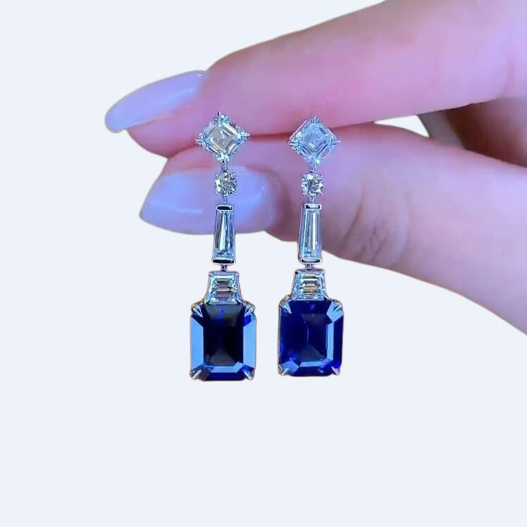 Sterg Sier Blue Sapphire CZ Dia Cut Dangle Earrings for Women's Party Wedding Jewelry