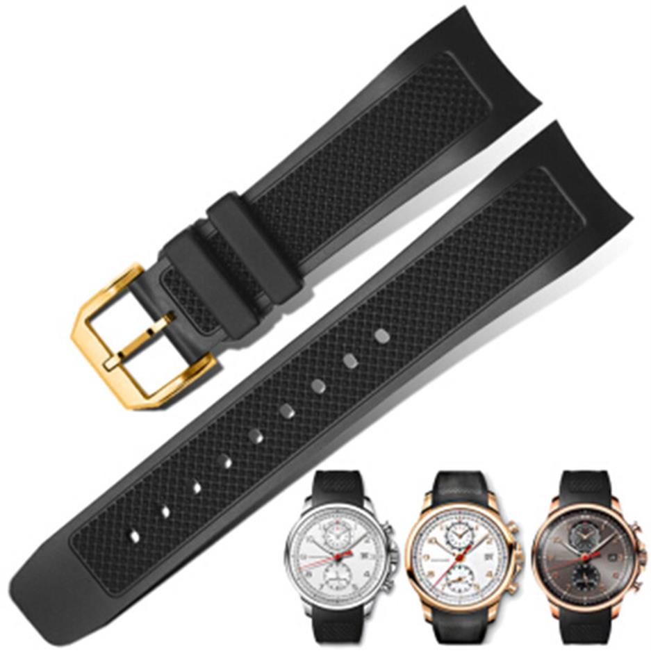 22mm Black Rubber Watchband FOR IWC Portuguese IW390209 Watch Silicone Strap273T