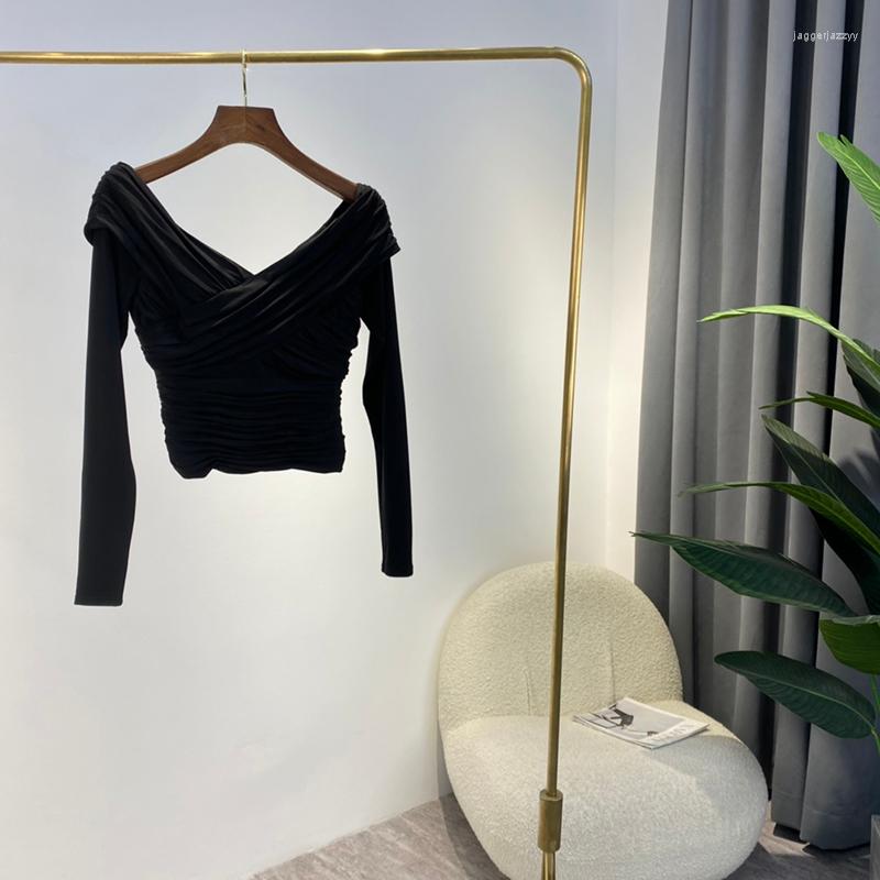 Women's T Shirts 2022 High Quality Blouse Solid Turquoise Black Ruched Front Cross Off The Shoulder Slim Crop Top For Women
Women's T Shirts 2022 High Quality Blouse Solid Turquoise Black Ruched Front Cross Off The Shoulder Slim Crop Top For Women