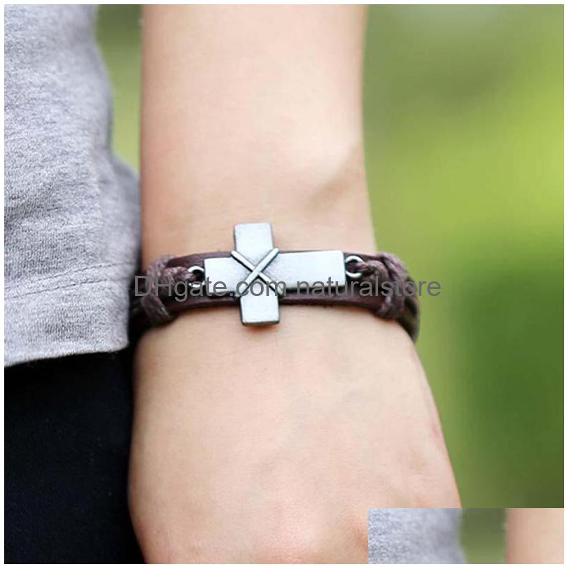 Charm Bracelets Retro Cross Spot Genuine Leather Alloy Jewelry Bracelet Christian With Hand Drop Delivery Dhmvi
Charm Bracelets Retro Cross Spot Genuine Leather Alloy Jewelry Bracelet Christian With Hand Drop Delivery Dhmvi
