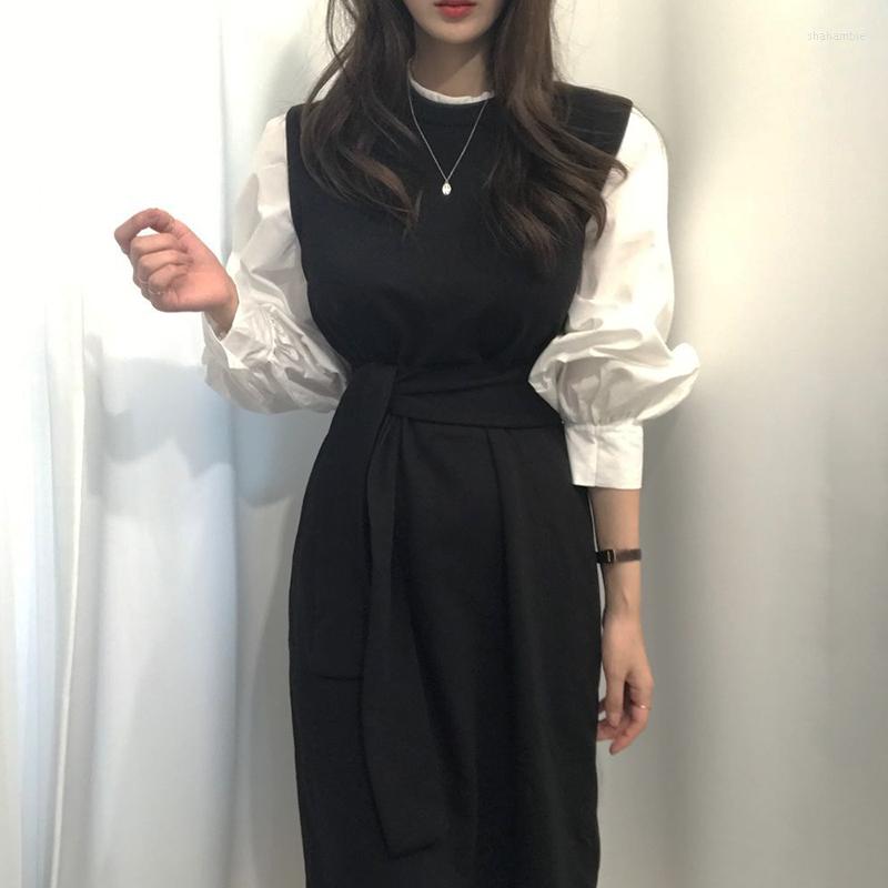 Casual Dresses Women Puff Sleeve Long Shirt Dress With Belt O-neck Loose Solid Color Korean Style Elegant Ladies Fake-two Piece Set, Black
Casual Dresses Women Puff Sleeve Long Shirt Dress With Belt O-neck Loose Solid Color Korean Style Elegant Ladies Fake-two Piece Set, Black