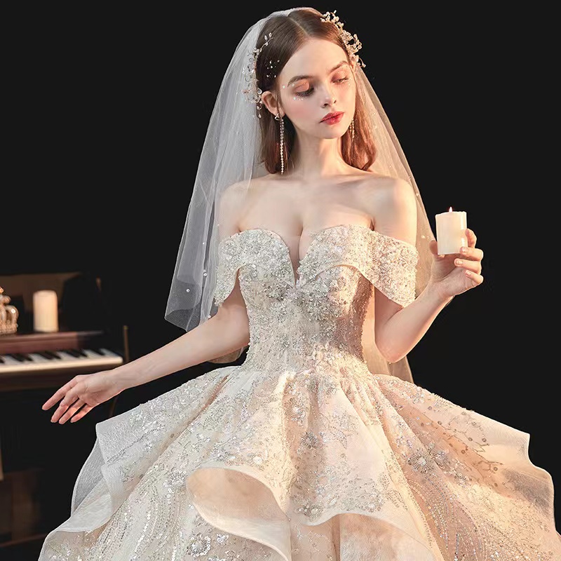 Country Garden Champagne A e Vintage Saudi Arabia Mermaid Wedding Dress High Neck Long off shoulder Bridal Gowns Crystal Bride robes de mariee