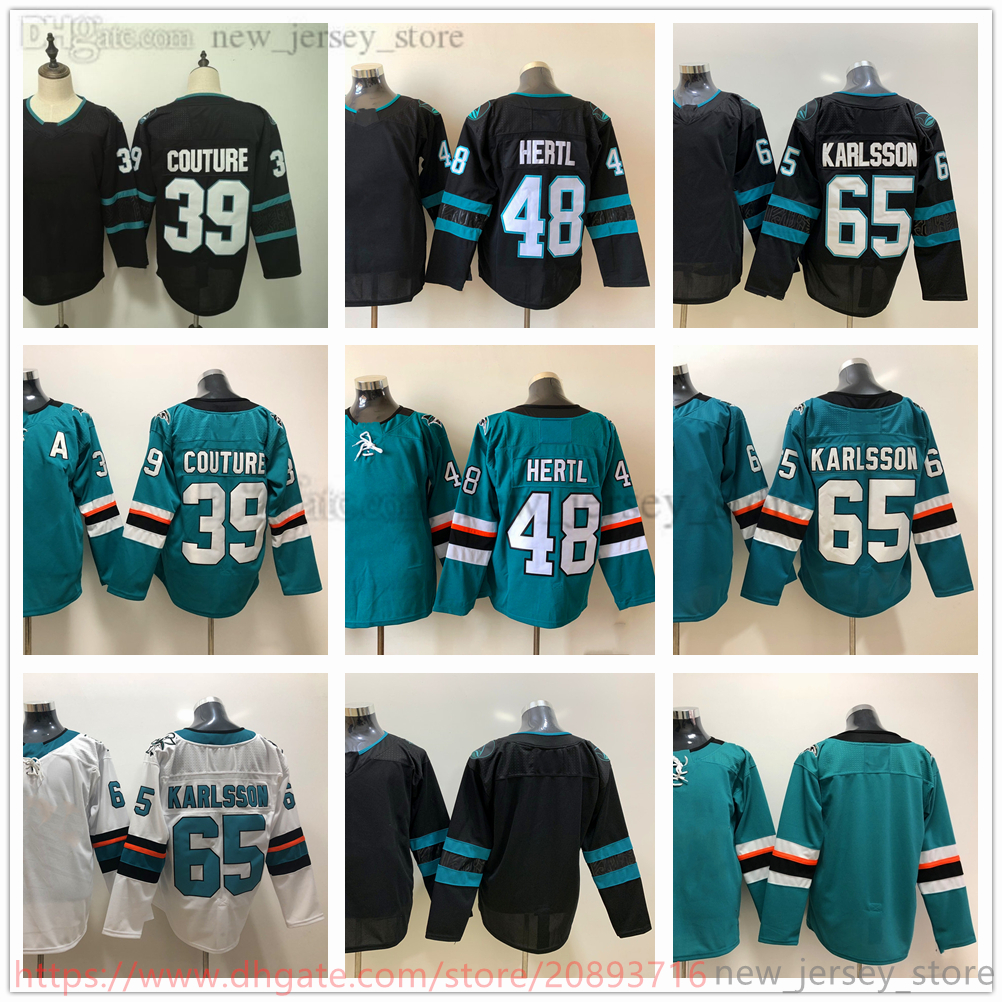 Movie College Ice Hockey Wears Jerseys Stitched 39LoganCouture 48TomasHertl 65ErikKarlsson Blank Black Green White Men Jersey