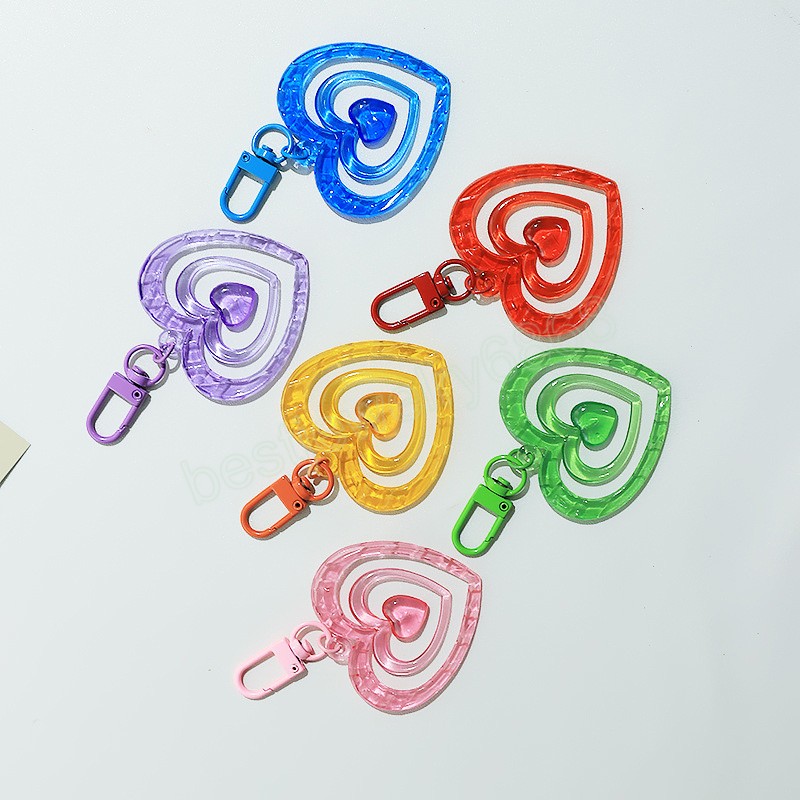 Colorful Hollow Heart Pendant Keychain Fashion Love Acrylic Key Chains Earphone Case Charms Bag Ornament Car Keyring Accessories