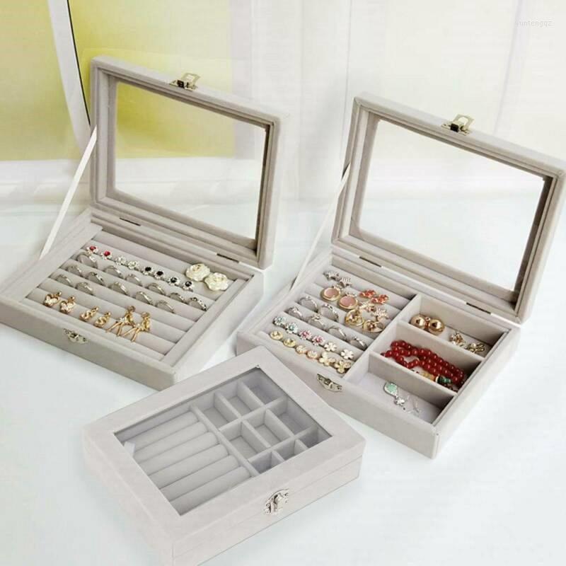 Jewelry Pouches Box Jewellery Storage Earring Boxes Packaging Display Case For Girl Gift