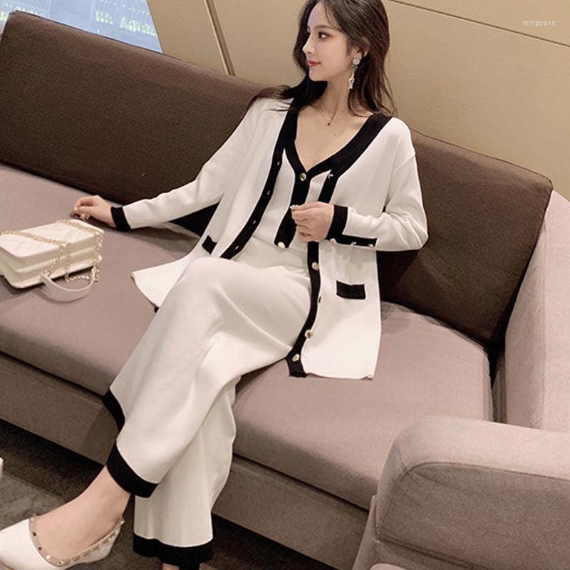 Women's Tracksuits Three-piece Cardigan Sling Bottoming Shirt Female Single-breasted Long-sleeved Jacket Drop Wide-leg Pants Sweater Sets, Black
Women's Tracksuits Three-piece Cardigan Sling Bottoming Shirt Female Single-breasted Long-sleeved Jacket Drop Wide-leg Pants Sweater Sets, Black