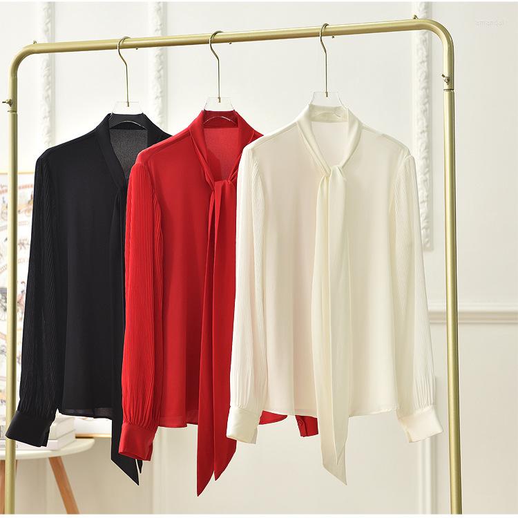 Women's T Shirts 22 Momme Silk Shirt Bow Ribbon Mulberry Top Women's Red Black White 2023 Spring
Women's T Shirts 22 Momme Silk Shirt Bow Ribbon Mulberry Top Women's Red Black White 2023 Spring