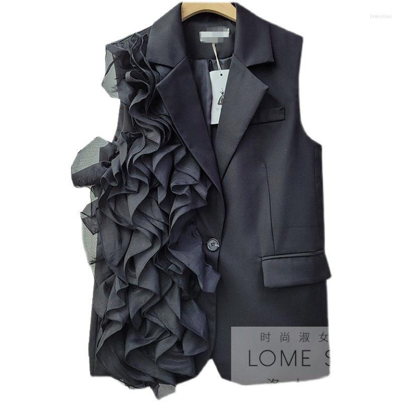 Women's Suits 2022 Spring Suit Vest Jacket Women's Design Sense Lotus Leaf Lace Stitching Sleeveless Loose Outer Top, Black
Women's Suits 2022 Spring Suit Vest Jacket Women's Design Sense Lotus Leaf Lace Stitching Sleeveless Loose Outer Top, Black