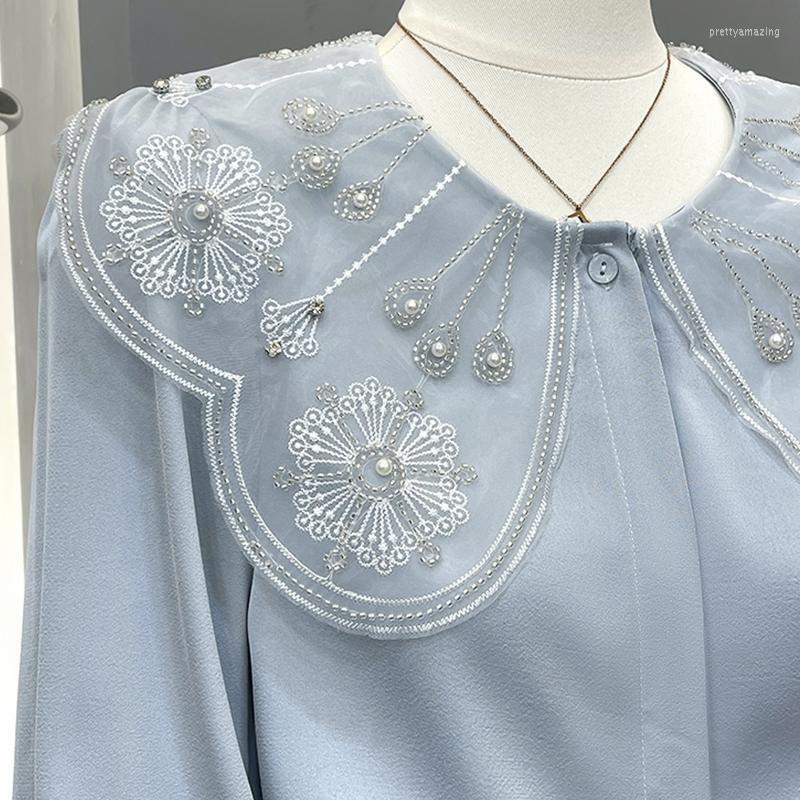 Women' Blouses Female Long Sleeve Beaded Flowers Blue Shirts Top Mujer Office Ladies Fashion 2022 Fall Stylish Loose Button Up Blouse Blusa
Women' Blouses Female Long Sleeve Beaded Flowers Blue Shirts Top Mujer Office Ladies Fashion 2022 Fall Stylish Loose Button Up Blouse Blusa
