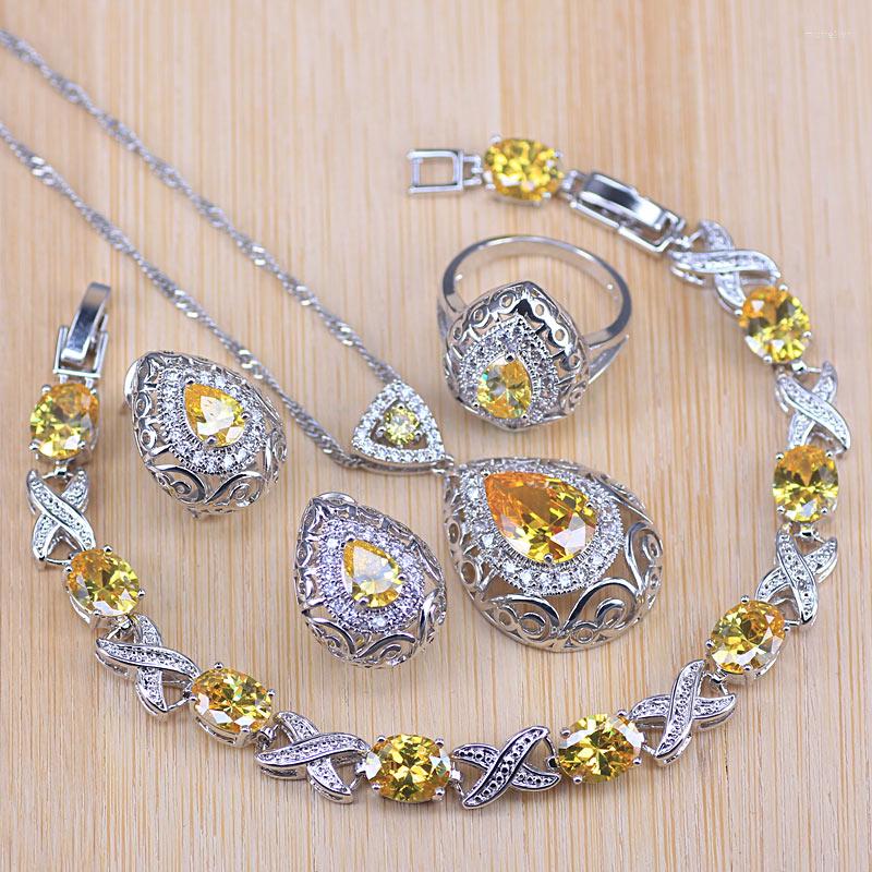 Necklace Earrings Set Pear Silver Color Bridal Jewelry Sparking Yellow Zircon For Women Earrings/Pendant/Necklace/Rings/Bracelet, Picture shown
Necklace Earrings Set Pear Silver Color Bridal Jewelry Sparking Yellow Zircon For Women Earrings/Pendant/Necklace/Rings/Bracelet, Picture shown