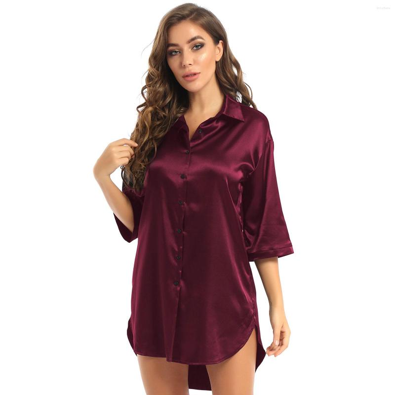 Women's Sleepwear Women Satin Shirts Nightshirt 3/4 Sleeve Turn-Down Collar Button Nightgown Solid Color Nightdress Casual Home Wear, Dark blue
Women's Sleepwear Women Satin Shirts Nightshirt 3/4 Sleeve Turn-Down Collar Button Nightgown Solid Color Nightdress Casual Home Wear, Dark blue