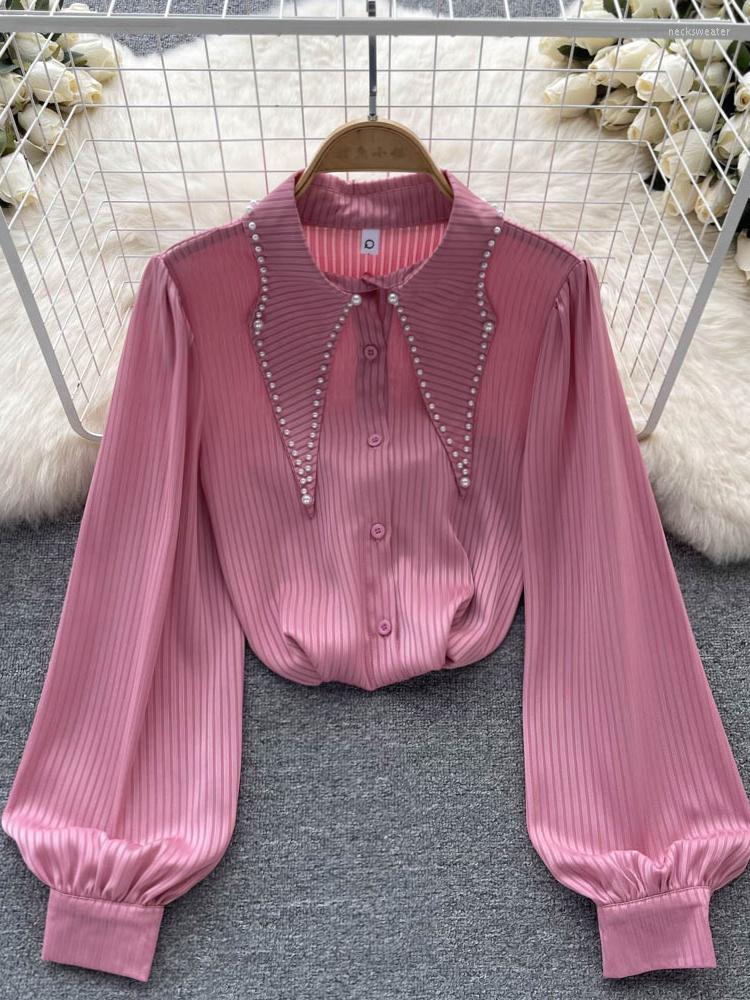 Women's Blouses Autumn Vintage Black/Pink/Green Striped Shirt Elegant Turn-Down Collar Lantern Long Sleeve Single Breasted Blouse Female
Women's Blouses Autumn Vintage Black/Pink/Green Striped Shirt Elegant Turn-Down Collar Lantern Long Sleeve Single Breasted Blouse Female