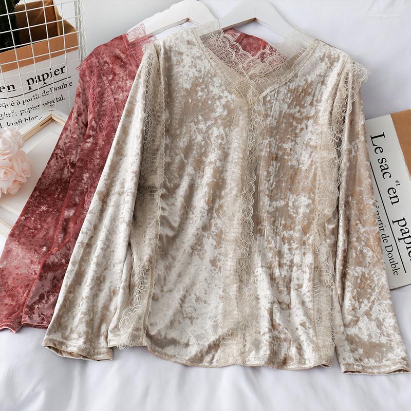 Women's T Shirts Sweet Lace Patchwork Velvet Shirt Vintage Long Sleeve V-neck Bottomed Tees Autumn Winter Pullovers Womens Clothing Mw985, Black
Women's T Shirts Sweet Lace Patchwork Velvet Shirt Vintage Long Sleeve V-neck Bottomed Tees Autumn Winter Pullovers Womens Clothing Mw985, Black