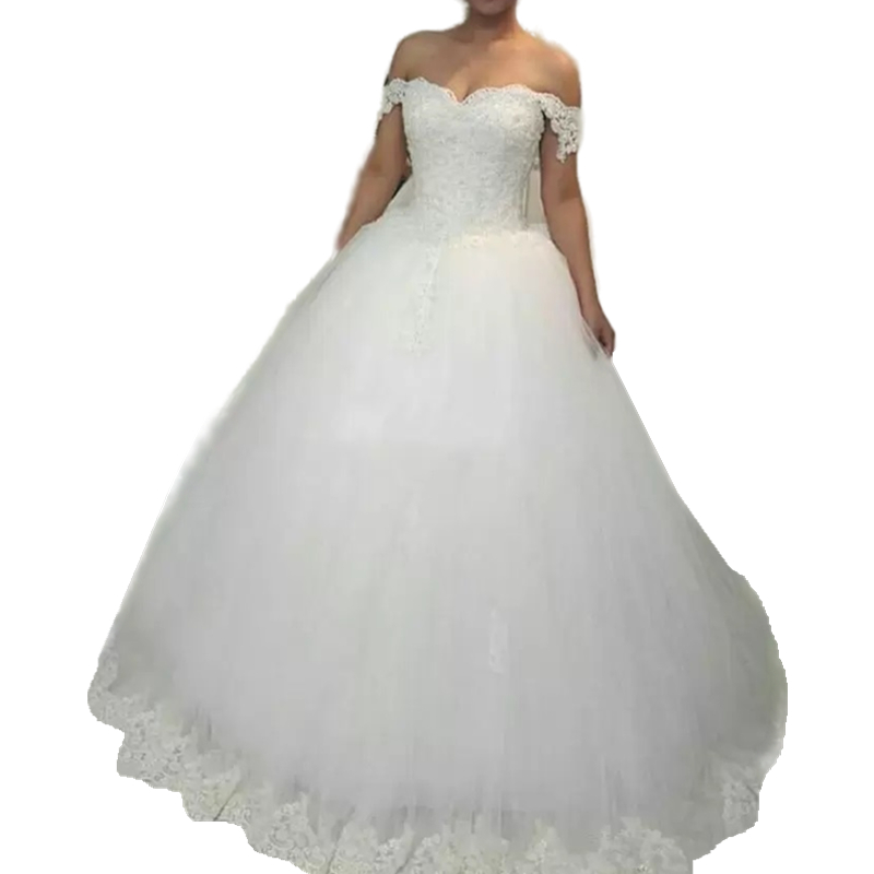 Gorgeous Off Shoulder Ball Gown Princess Lace Wedding Dresses Sweetheart Appliques Beaded Wedding Gowns Puffy Lace-Up Tulle Bride Dress 2023