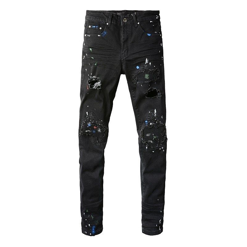 AMR Fashion Design Mens Jeans Pencil Pants Black Dot Trousers Streetwear Zipper Pocket Striped Patch Hole Jean For Men Stretch Slim Feet Pant
AMR Fashion Design Mens Jeans Pencil Pants Black Dot Trousers Streetwear Zipper Pocket Striped Patch Hole Jean For Men Stretch Slim Feet Pant