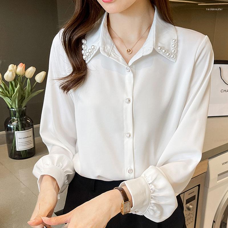 Women' Blouses Fashion Elegantes Clothing Korean Silky Satin White Long Sleeve Shirt Women Beading Chiffon Solid Office Lady Blusas Femme
Women' Blouses Fashion Elegantes Clothing Korean Silky Satin White Long Sleeve Shirt Women Beading Chiffon Solid Office Lady Blusas Femme
