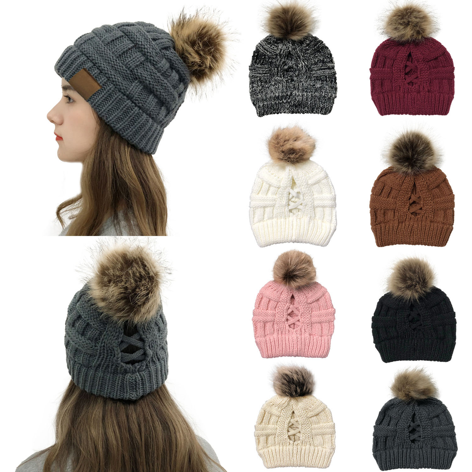Women Wool Caps Autumn Winter Knitted Hat Cross Ponytail Outdoor Warm Ball Fashion, Mixed color a
Women Wool Caps Autumn Winter Knitted Hat Cross Ponytail Outdoor Warm Ball Fashion, Mixed color a