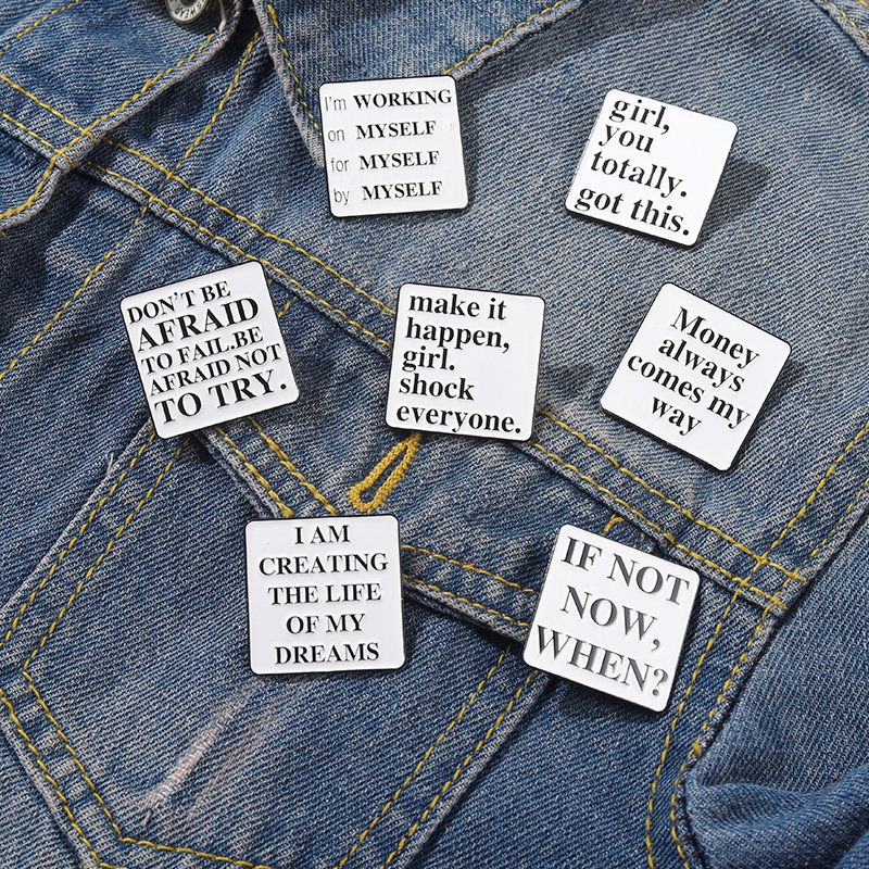 Quote Enamel Pins Custom Simple Black White Lapel Pin Shirt Bag Make It Happen Shock Everyone Badge Jewelry Gift for Friends If not now when, Color #1
Quote Enamel Pins Custom Simple Black White Lapel Pin Shirt Bag Make It Happen Shock Everyone Badge Jewelry Gift for Friends If not now when, Color #1