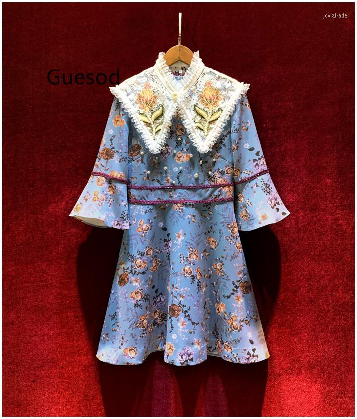 Casual Dresses Guesod Women French Vintage Floral Ladies Slim Waist Handmade Designer Streetwear Dress Female Top Quality Arrive, Blue
Casual Dresses Guesod Women French Vintage Floral Ladies Slim Waist Handmade Designer Streetwear Dress Female Top Quality Arrive, Blue