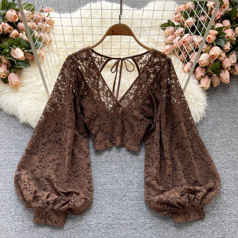 Women's Blouses 2022 Lantern Long Sleeve Short Tops Elegant White V-Neck Lace Sexy Blouse Women Spring Black Open Back Female Party Blusas
Women's Blouses 2022 Lantern Long Sleeve Short Tops Elegant White V-Neck Lace Sexy Blouse Women Spring Black Open Back Female Party Blusas
