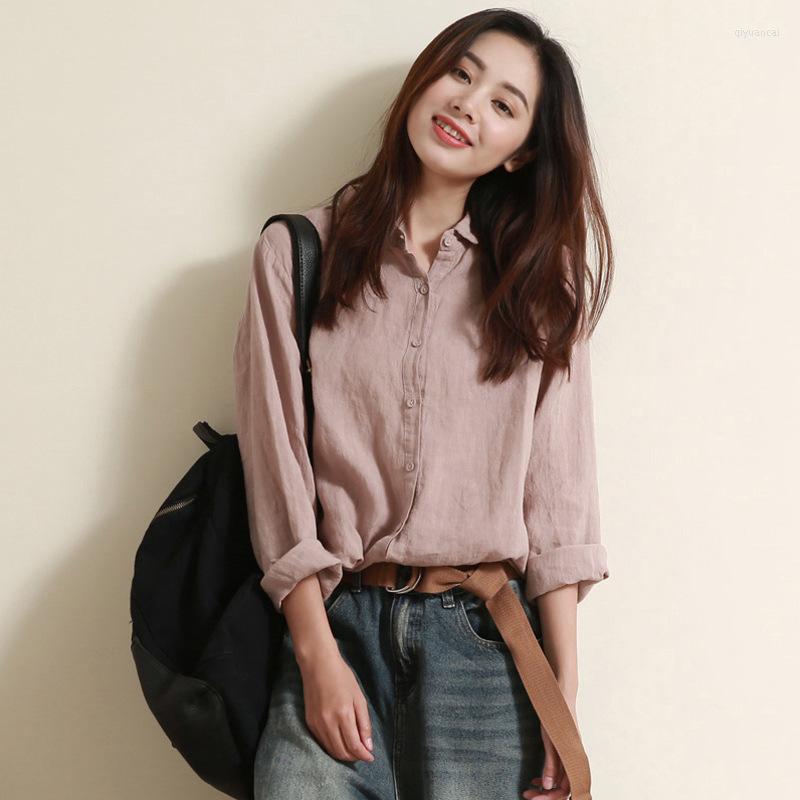 Women' Blouses Shirt Women' 2022 Summer Artistic Cotton And Linen Design Sense Niche Loose Long Sleeve Top, White