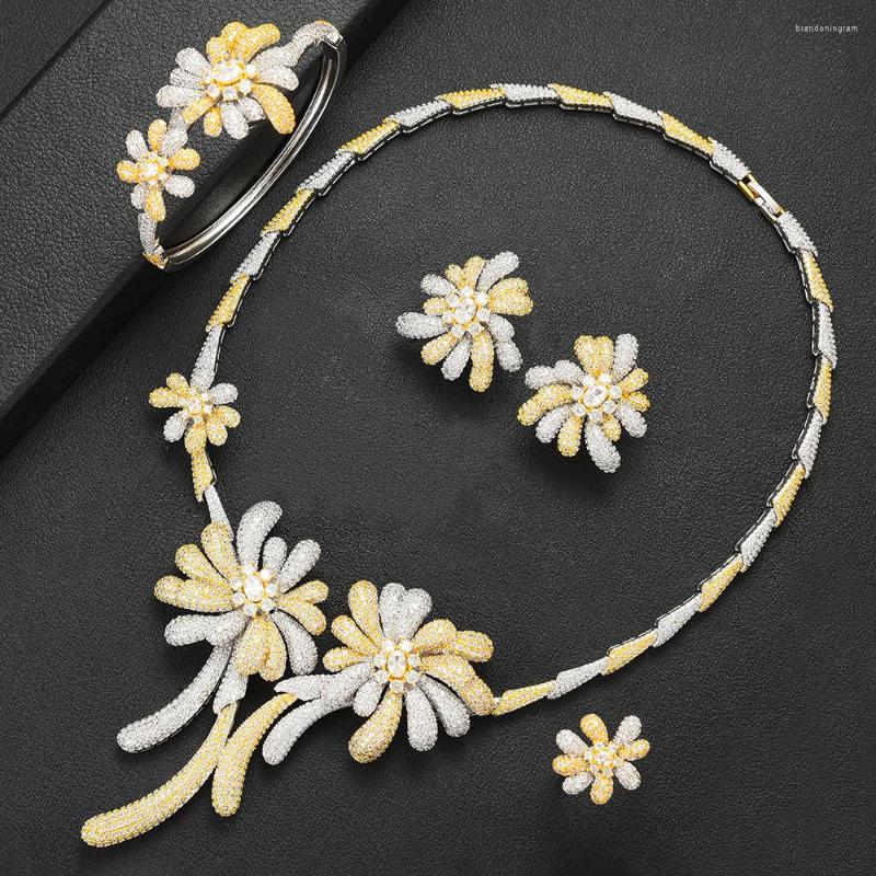 Necklace Earrings Set SISCATHY Charms Flower Two Florwer For Women Luxury Nigerian Dubai Cubic Zircon Wedding Bridal Jewelry, Picture shown
Necklace Earrings Set SISCATHY Charms Flower Two Florwer For Women Luxury Nigerian Dubai Cubic Zircon Wedding Bridal Jewelry, Picture shown