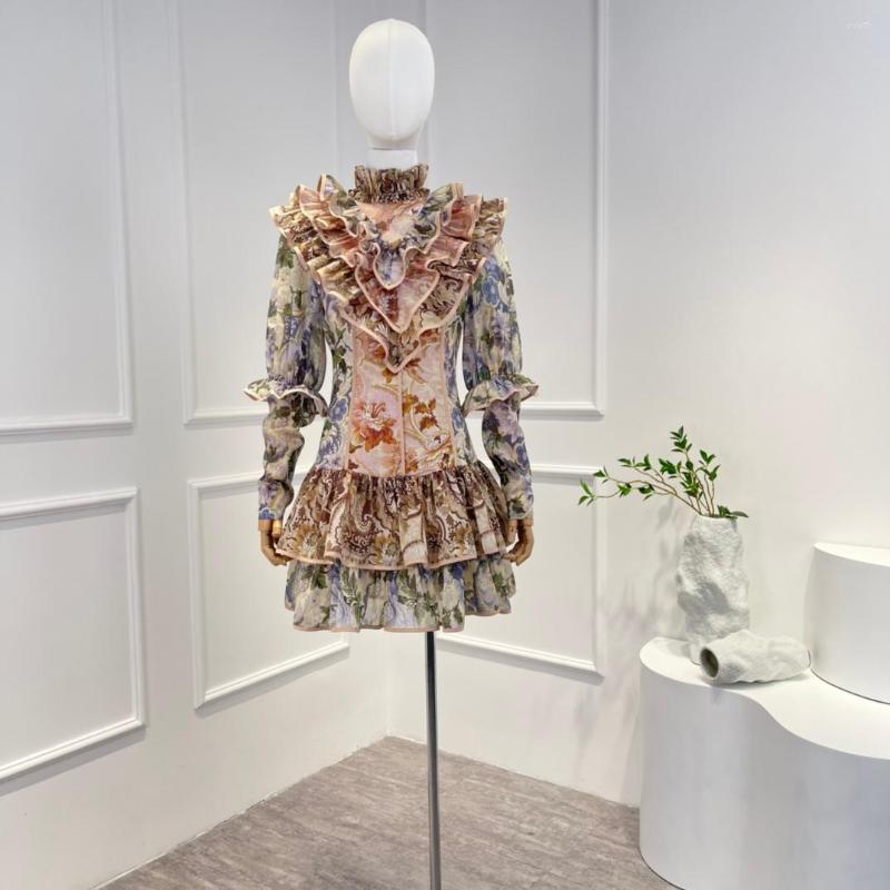 

Casual Dresses 2022 Latest Fall High Quality Ladies Filled Cascading Frilled Ruffles Long Sleeve Floral Print Mini Dress, Multi