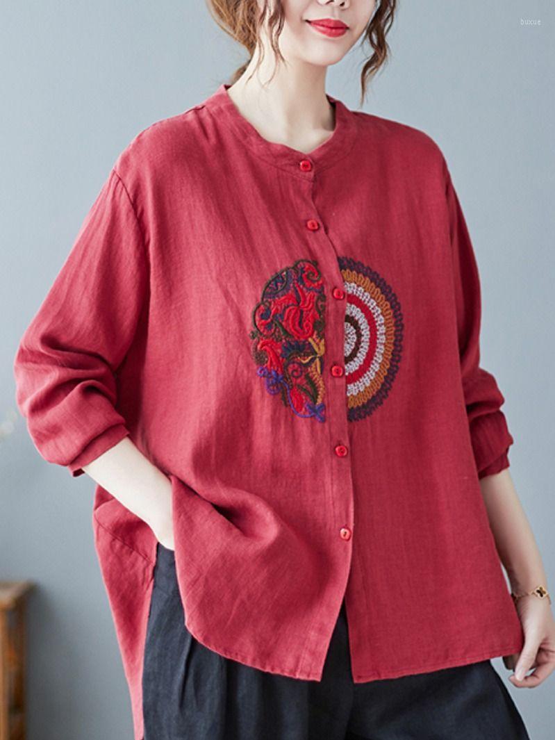 Women's Blouses Single Breasted Literary Retro Ethnic Style Cotton And Linen Embroidered Shirt Ladies 2022 Autumn Loose Long-sleeved, Green
Women's Blouses Single Breasted Literary Retro Ethnic Style Cotton And Linen Embroidered Shirt Ladies 2022 Autumn Loose Long-sleeved, Green