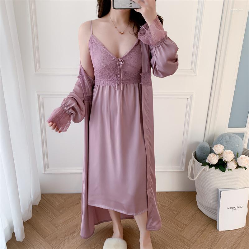 Women's Sleepwear Lace Trim 2PCS Lady Robe Set Sexy Nighty&Bathrobe Sleep Suit Summer Nightwear Kimono Gown Satin Nightgown Home Clothes, Black a
Women's Sleepwear Lace Trim 2PCS Lady Robe Set Sexy Nighty&Bathrobe Sleep Suit Summer Nightwear Kimono Gown Satin Nightgown Home Clothes, Black a