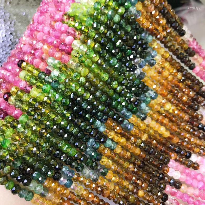

Beads GRADIENT TOURMALINE ROUNDEL Faceted 3.5 5mm For DIY Jewelry 14inch Making Loose FPPJ Wholesale Nature Gemstone