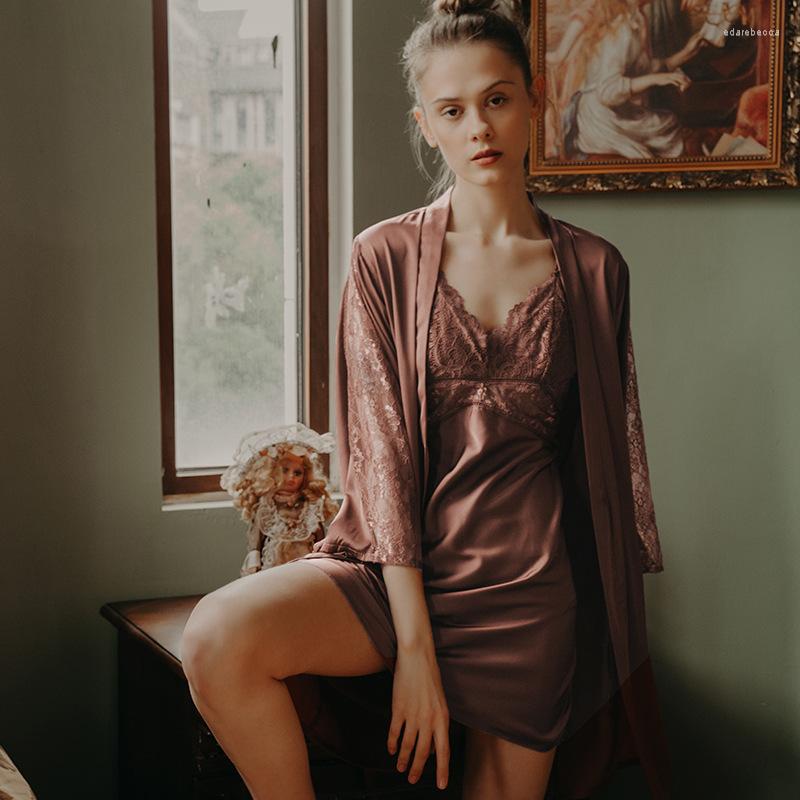 Women's Sleepwear Spring Autumn Sexy Lace Patchwork Robe Nightdress 2PCS Homewear Kimono Bathrobe Gown Nightgown, Caramel colour 1pcs
Women's Sleepwear Spring Autumn Sexy Lace Patchwork Robe Nightdress 2PCS Homewear Kimono Bathrobe Gown Nightgown, Caramel colour 1pcs