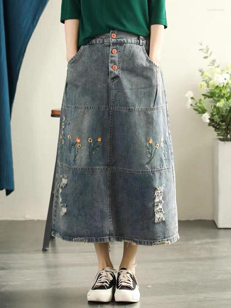 Skirts QPFJQD Ladies Washed Embroidered Denim Skirt Casual Button Loose Retro 2022 Spring Autumn Comfort Fashion Clothing, Blue
Skirts QPFJQD Ladies Washed Embroidered Denim Skirt Casual Button Loose Retro 2022 Spring Autumn Comfort Fashion Clothing, Blue