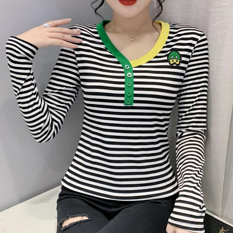 Women' T Shirts Fall Winter European Clothes Cotton T-Shirt Chic Sexy V-Neck Button Striped Color Blocking Women Tops Long Sleeve 2022 Tees, Black
Women' T Shirts Fall Winter European Clothes Cotton T-Shirt Chic Sexy V-Neck Button Striped Color Blocking Women Tops Long Sleeve 2022 Tees, Black