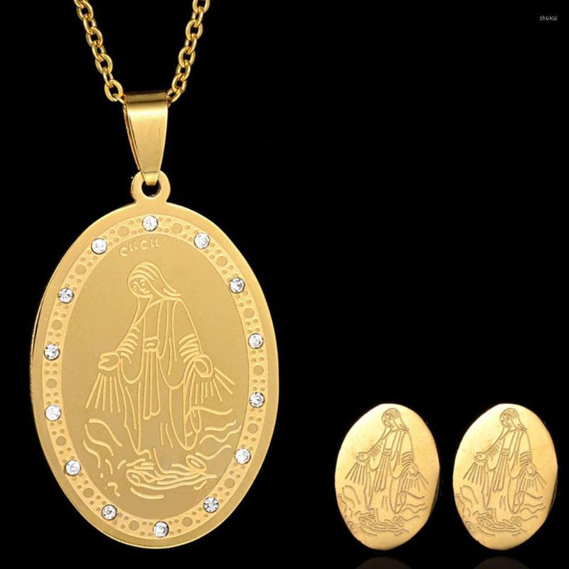 Necklace Earrings Set Virgin Mary Oval Stainless Steel Stud Women Jewelry Gift Fashion, Picture shown
Necklace Earrings Set Virgin Mary Oval Stainless Steel Stud Women Jewelry Gift Fashion, Picture shown
