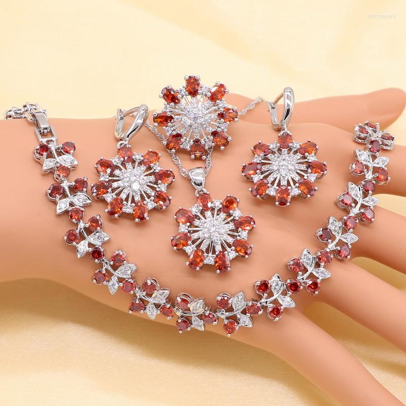 Necklace Earrings Set XUTAAYI 925 Silver Wedding For Women Flower Shape Red Zircon Bracelet Pendant Ring Gift Box, Picture shown
Necklace Earrings Set XUTAAYI 925 Silver Wedding For Women Flower Shape Red Zircon Bracelet Pendant Ring Gift Box, Picture shown