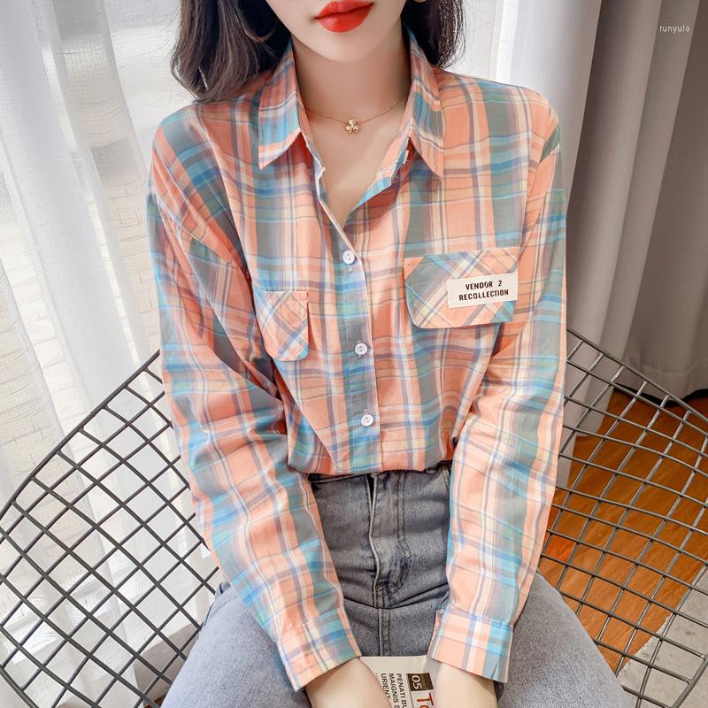 Women' Blouses COIGARSAM Shirt Womens Tops Spring 2022 Plaid Orange Blue Women Shirts Drop, Blueand 
Women' Blouses COIGARSAM Shirt Womens Tops Spring 2022 Plaid Orange Blue Women Shirts Drop, Blueand