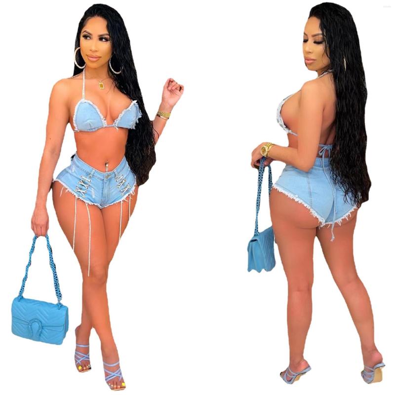 Women' Tracksuits Summer Denim Outfits Sexy Women Two Pieces Jeans Casual Matching Set Top Beading Pants, Aj4364
Women' Tracksuits Summer Denim Outfits Sexy Women Two Pieces Jeans Casual Matching Set Top Beading Pants, Aj4364