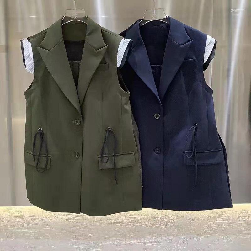 Women' Vests High Quality Blazer Coats 2022 Autumn Winter Vest Blazers Women Notched Collar Drawstring Pleated Back Deco Blue Green Coat
Women' Vests High Quality Blazer Coats 2022 Autumn Winter Vest Blazers Women Notched Collar Drawstring Pleated Back Deco Blue Green Coat