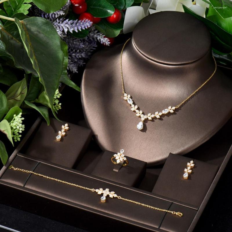 Necklace Earrings Set HIBRIDE 4Pcs Leaf Water Drop Saudi Arabia For Women Wedding Cubic Zircon Crystal Aretes De Mujer Modernos N-665, Picture shown
Necklace Earrings Set HIBRIDE 4Pcs Leaf Water Drop Saudi Arabia For Women Wedding Cubic Zircon Crystal Aretes De Mujer Modernos N-665, Picture shown