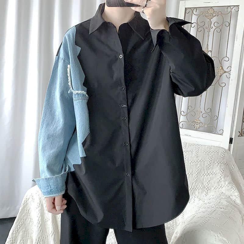 Men's Casual Shirts High Quality Large Size Tide Design Sense Denim Stitching Black Shirt Male Autumn Trend Loose Thin Long-sleeved
Men's Casual Shirts High Quality Large Size Tide Design Sense Denim Stitching Black Shirt Male Autumn Trend Loose Thin Long-sleeved