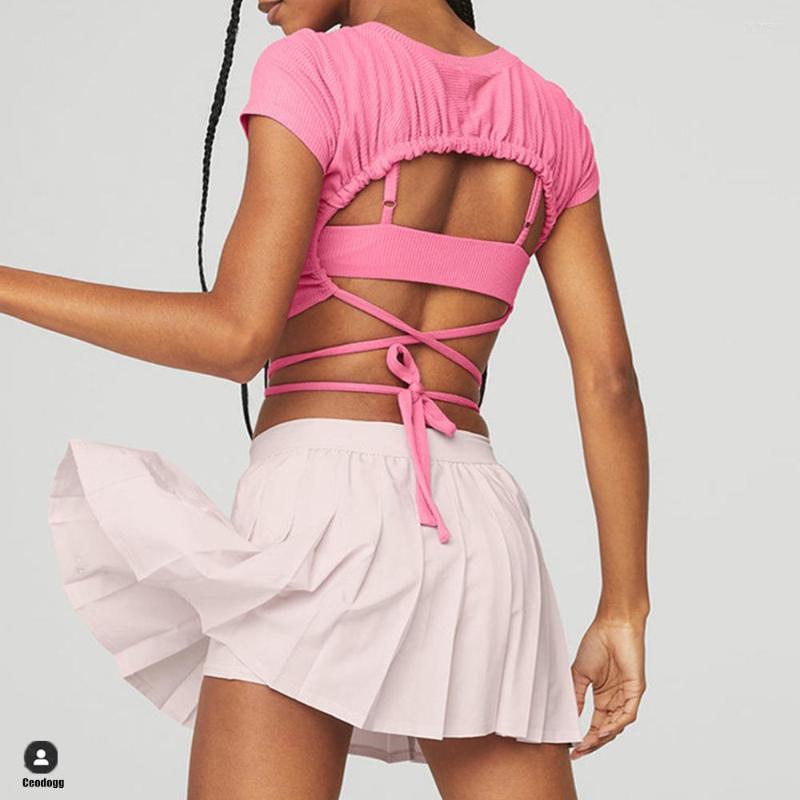 Active Shirts 2023 Backless Bandage Yoga Shirt For Wome Short Sleeve Women Sports Crop Tops Pilates Training Fitness Gym, Pink
Active Shirts 2023 Backless Bandage Yoga Shirt For Wome Short Sleeve Women Sports Crop Tops Pilates Training Fitness Gym, Pink