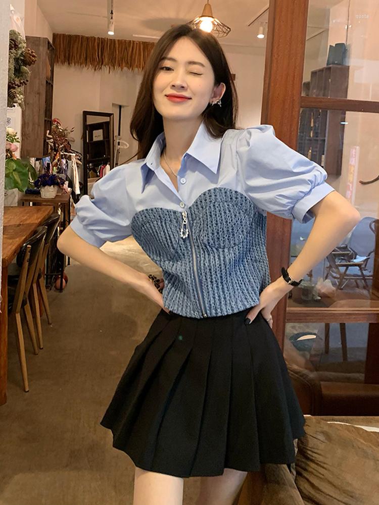 Women's Blouses Sweet Women Crop Top Shirts Denim Pathwork Puff Sleeve Tunic Blouse Fashion Y2k Tops 2022 Ropa Mujer Korean Blusa M473, Blue
Women's Blouses Sweet Women Crop Top Shirts Denim Pathwork Puff Sleeve Tunic Blouse Fashion Y2k Tops 2022 Ropa Mujer Korean Blusa M473, Blue