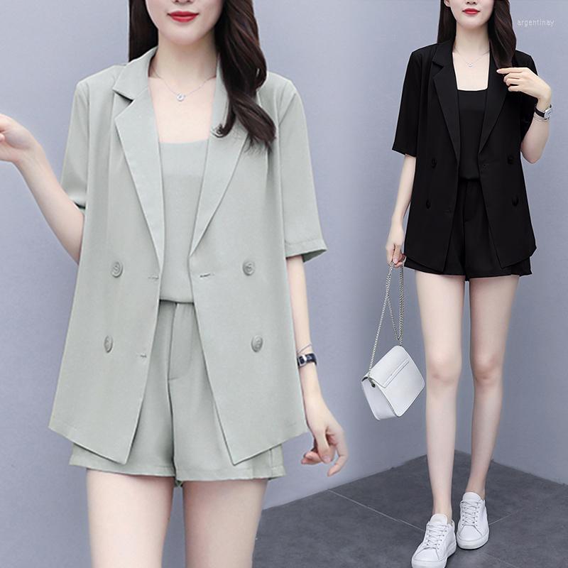 Women' Tracksuits -5XL Summer Women Set Short Sleeve Notched Collar Blazer Camisole Shorts 3Pcs Suits Fashion Female Solid Outfits, Black
Women' Tracksuits -5XL Summer Women Set Short Sleeve Notched Collar Blazer Camisole Shorts 3Pcs Suits Fashion Female Solid Outfits, Black
